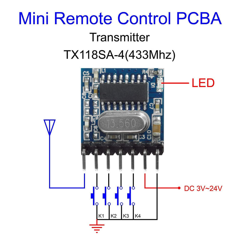 [Australia - AusPower] - QIACHIP Wireless RX480E 433MHz RF Module Receiver and Transmitter, Built-in Learning Code 1527 Decoding, 4 Channel Output for Arduino RX480E + TX118S + ANT-240*2 