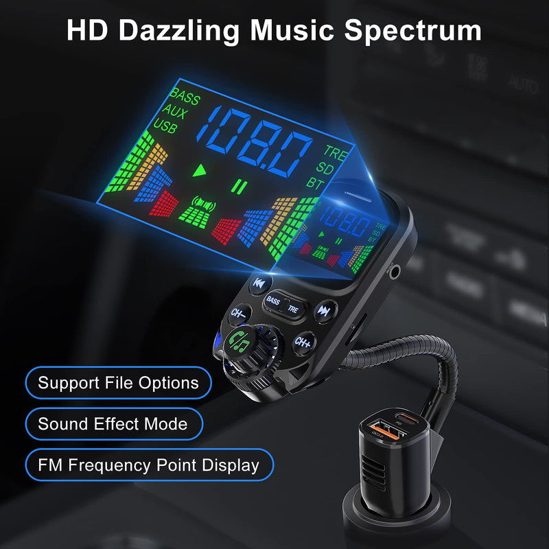[Australia - AusPower] - Bluetooth 5.3 FM Transmitter for Car- SOARUN Bluetooth Car Adapter PD30W & USB Port Fast Charge - HiFi Treble & Bass Player - 1.6" Display Hands-Free Calling - Car Radio with AUX Input/Output, TF Card PD30W+QC18W Ferrous 