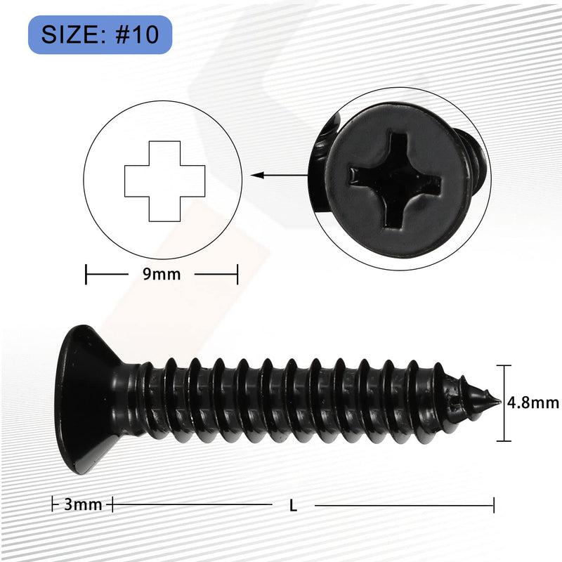 [Australia - AusPower] - 100PCS #10 x 1" Flat Head Sheet Metal Screws Phillips Drive Wood Screws, Black Oxide 304 Stainless Steel 18-8, Self Tapping 100 #10×1" (100 pcs) 