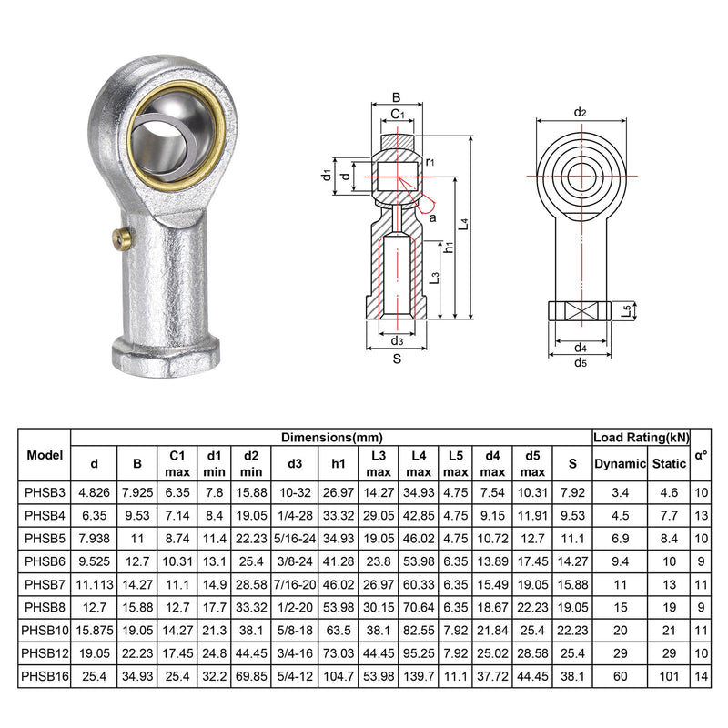 [Australia - AusPower] - uxcell PHSB6 3/8 Inch Female Rod End Bearing Set - 2pcs of 3/8-24 Left and Right Hand Thread Rod Ends with Jam Nut 