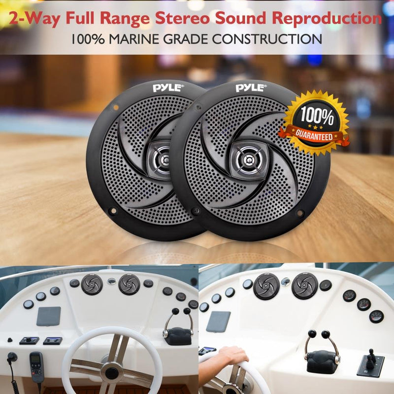 Pyle Marine Speakers - 4 Inch 2 Way Waterproof and Weather Resistant Outdoor Audio Stereo Sound System with 100 Watt Power and Low Profile Slim Style Design - 1 Pair - PLMRS4B (Black) 4.0" inch Speakers