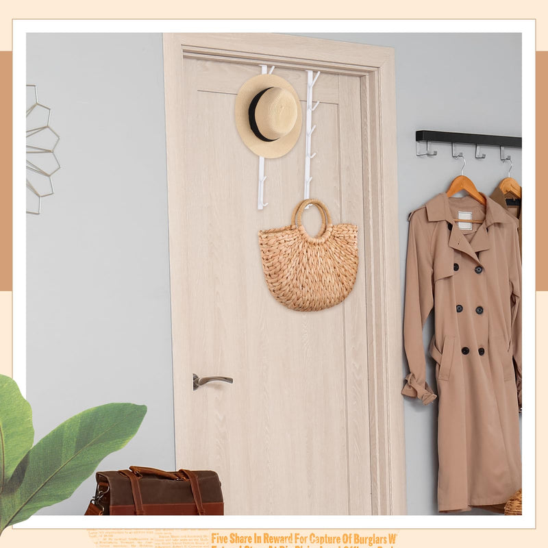 [Australia - AusPower] - Tandefio 2 Pack Over The Door Hook Hanger Comes with 6 Hooks from Large to Small 14'' Metal Over The Door Hooks Hanger for Hats Coat Scarf Purse Bags Scarf Keys and More (White) White 
