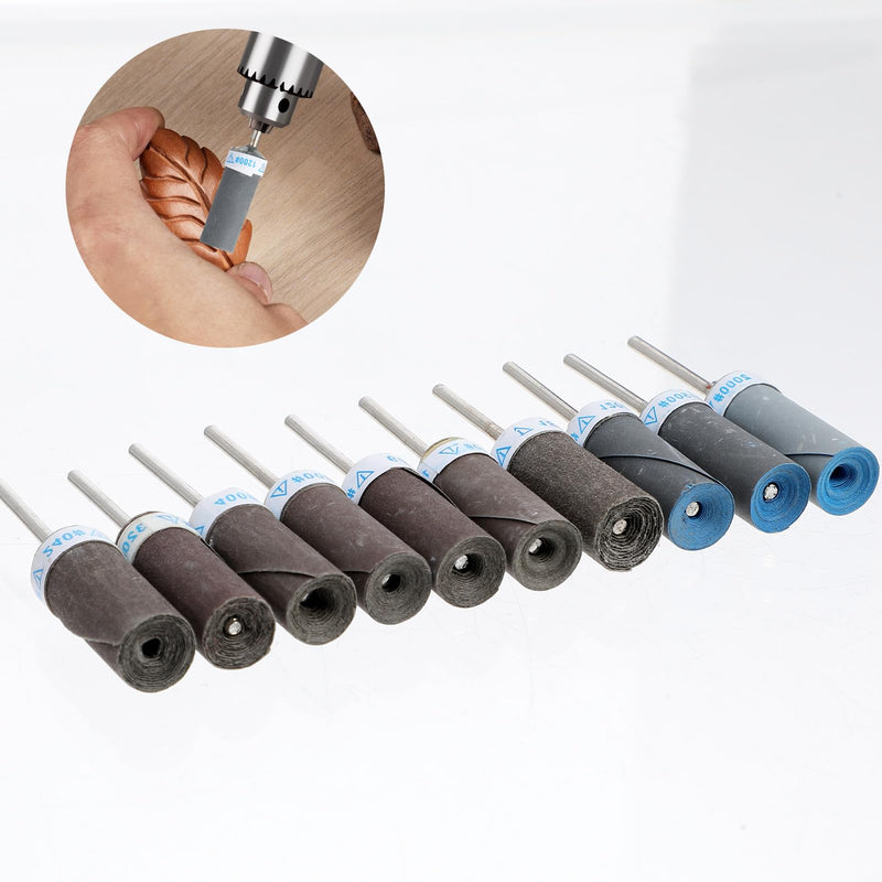 Pack of 10 Grit Sanding Sleeves Set with 2.3 mm Shaft for Rotary Tool, Sanding Attachments, Sanding Bits Set for Stone and Wood Sanding (180/240/320/400/600/800/1000/1200/1500/2000)