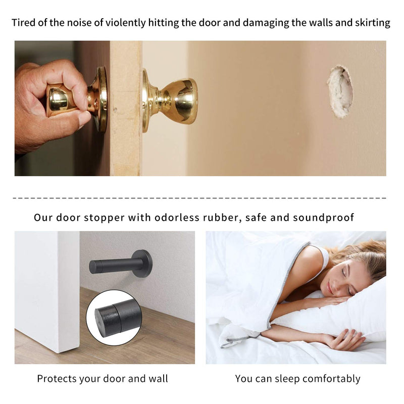 [Australia - AusPower] - DOKU 10Pcs Door Stop, 3.5 Inch Heavy Duty 304 Stainless Steel Door Stopper with Rubber Tips Bumper, Wall Mounted Door Holder Protection Sound Dampening, Matte Black Black-10PCS 