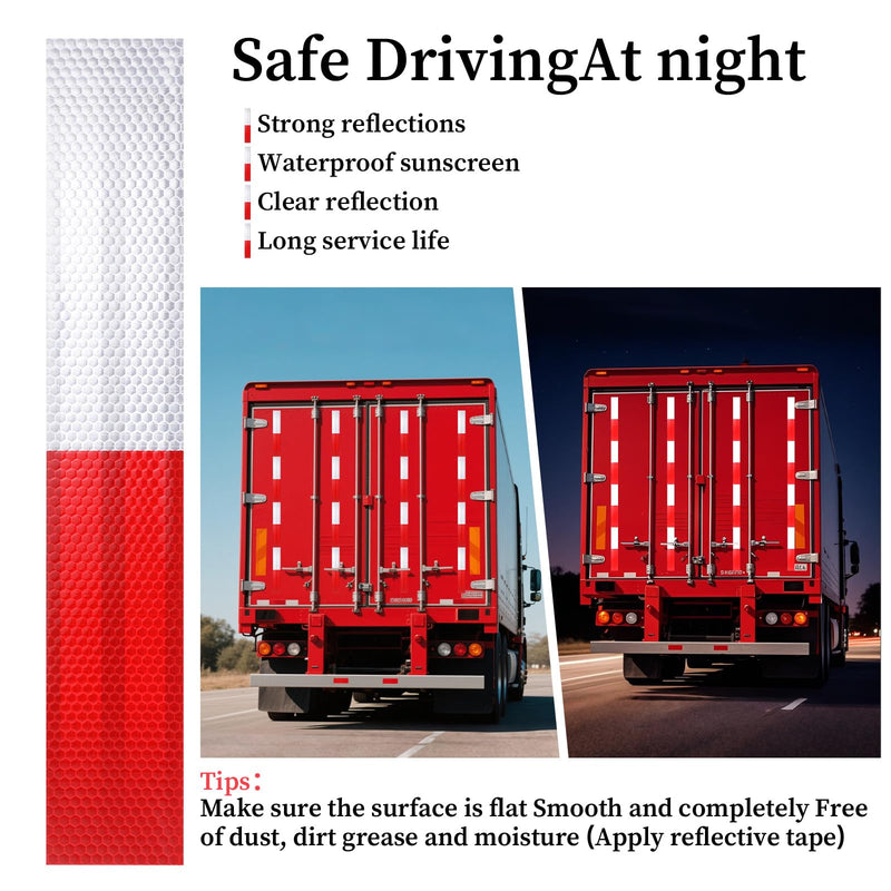 SynHHergyx 10 PCS Reflective Tape for Trailers Red/White Self Adhesive Waterproof Safety Reflector Strips Outdoor Safety Caution Reflector for Cars, Trucks, Trailers, Boats, Road Signs