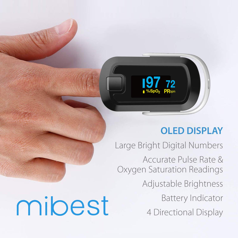 [Australia - AusPower] - mibest OLED Finger Pulse Oximeter, O2 Meter, Dual Color White/Black 