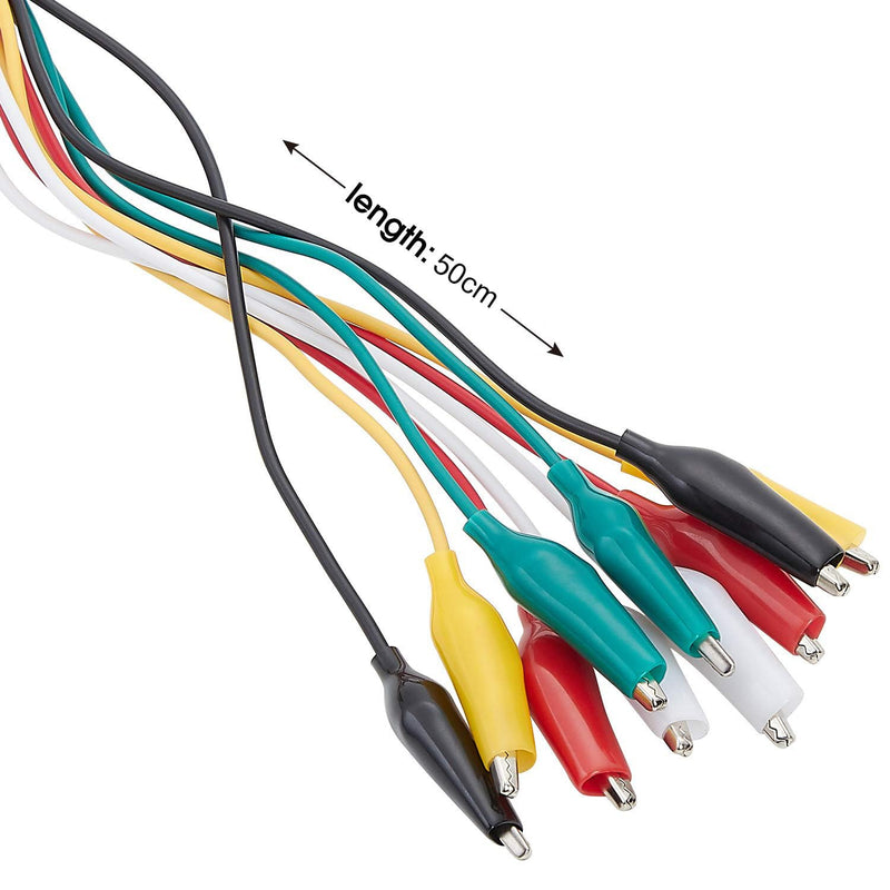 Gebildet Soldered Test Leads with Crocodile Clips Set Insulated Test Cable Double Clamps 50 cm Pack of 30 Red/Green/Yellow/Black/White-30pcs