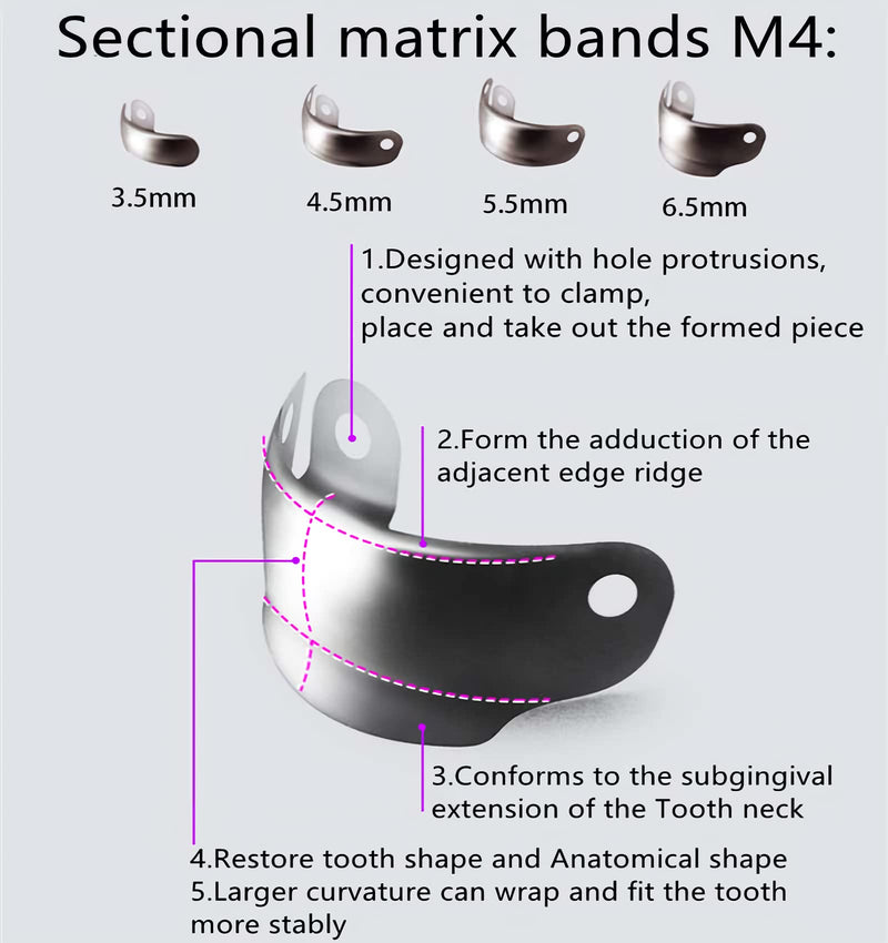 [Australia - AusPower] - Dental Sectional Matrix System Set, Dental Sectional Contoured Matrices Clip Ring Matrix Bands Wedge Knife Dental Wedges Plastic Kit Dentist Tools (50Pcs 4.5mm M4) 50Pcs 4.5mm M4 