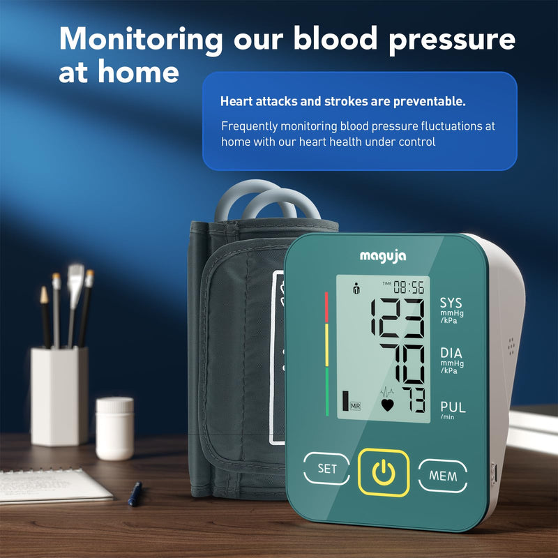 [Australia - AusPower] - Arm Blood Pressure Monitor,maguja Blood Pressure Machine,BP Monitor Automatic Upper Arm Digital with Blood Pressure Cuff for Home Use Green 