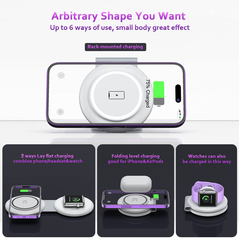 [Australia - AusPower] - UCOMX Nano Mini Magnetic 2 in 1 Wireless Charger,Traveler Wireless Folding Charging Station,Compatible for iPhone 12/13/14/15 Pro Max,AirPods Pro,iWatch Ultra,Travel Charger for Multple Devices White 
