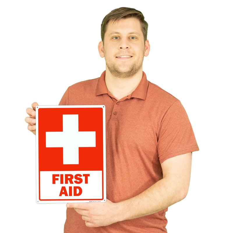 Brimar - 10 x 14" - First Aid Sign - .040″ Rust-Free Aluminum - Standard Size - Easy Installation 10x14" Red (Rust-Free)