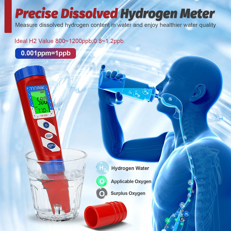 [Australia - AusPower] - Hydrogen Water Tester, ORP Tester,YINMIK Hydrogen Tester,pH Hydrogen Meter for Drinking, pH H2 ORP Temp Test Kit, H2 Water PPB/PPM Meter, Dissolved Hydrogen Tester for Hydrogen Water Bottle 