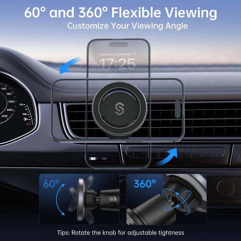 [Australia - AusPower] - SYNCWIRE for MagSafe Car Mount, Flexible Rotation Magnetic Phone Holder for Car Air Vent,Hands Free Car Cell Phone Holder Mount Compatible iPhone 15 Pro Max 14 13 12,Samsung,MagSafe Car Accessories Space Gray 