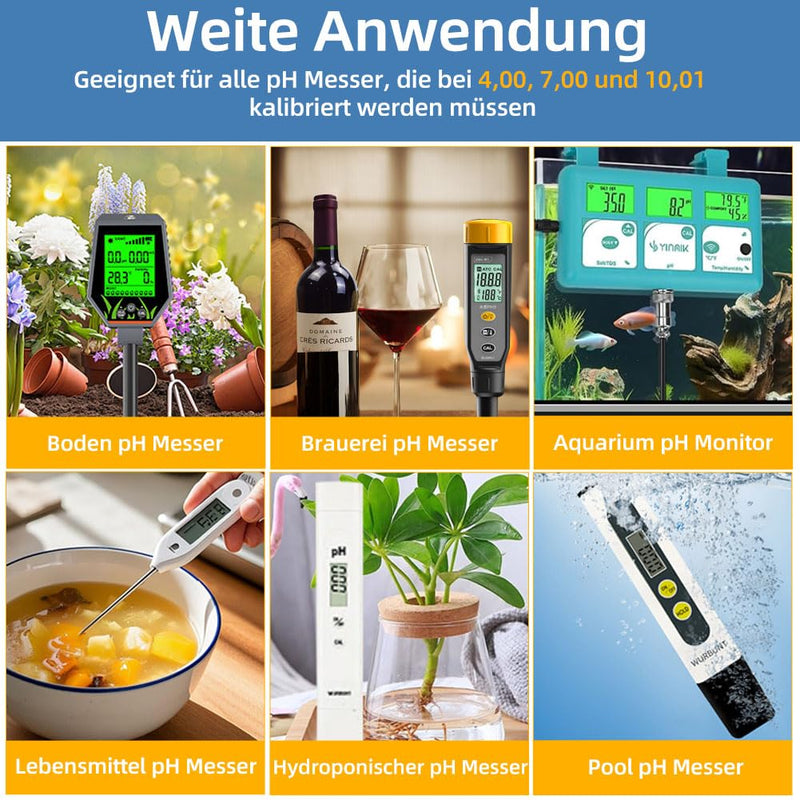 PH Calibration Solution Set (4.00, 7.00 and 10.01) with KCL Buffer Solution, 3 Bottles 50 ml PH Calibration Buffer Solution and 1 Bottle 50 ml KCL PH Probe Solution for PH Meter