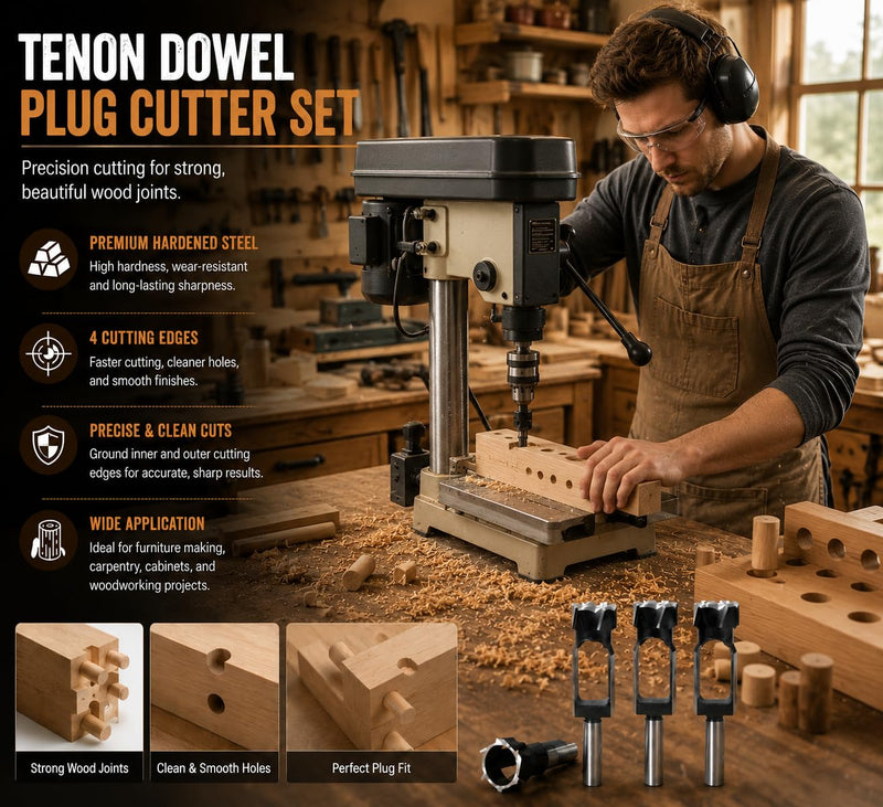 Wood Tenon Dowel Plug Cutter 1-7/8 Inch Tenon Cutter Plug Maker Woodworking Drill Bit 1-7/8"