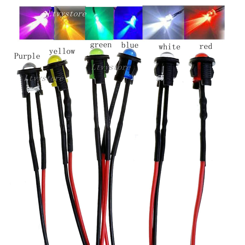 [Australia - AusPower] - 60Pcs 5MM 3Volt Prewired LED Diode 6 Colors LED Lamp Light Bulb Emitting Diodes + 60Pcs 5MM LED Clip Holder Panel Mount Black 5mm-6colors 