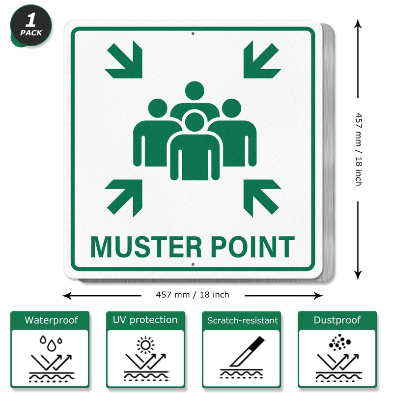 Muster Point Sign with Pre-Drilled Holes 18 × 18 Inches Heavy-Duty Aluminum Reflective Waterproof Signage for Warehouse School Hospital