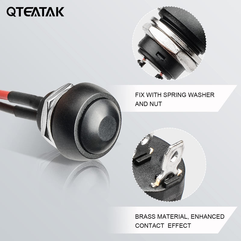 [Australia - AusPower] - QTEATAK 1/2"(12mm) Pre-Wired Mounting Hole On/Off Mini Round Waterproof Momentary Push Button Switch JF-33B -2Pack Black 