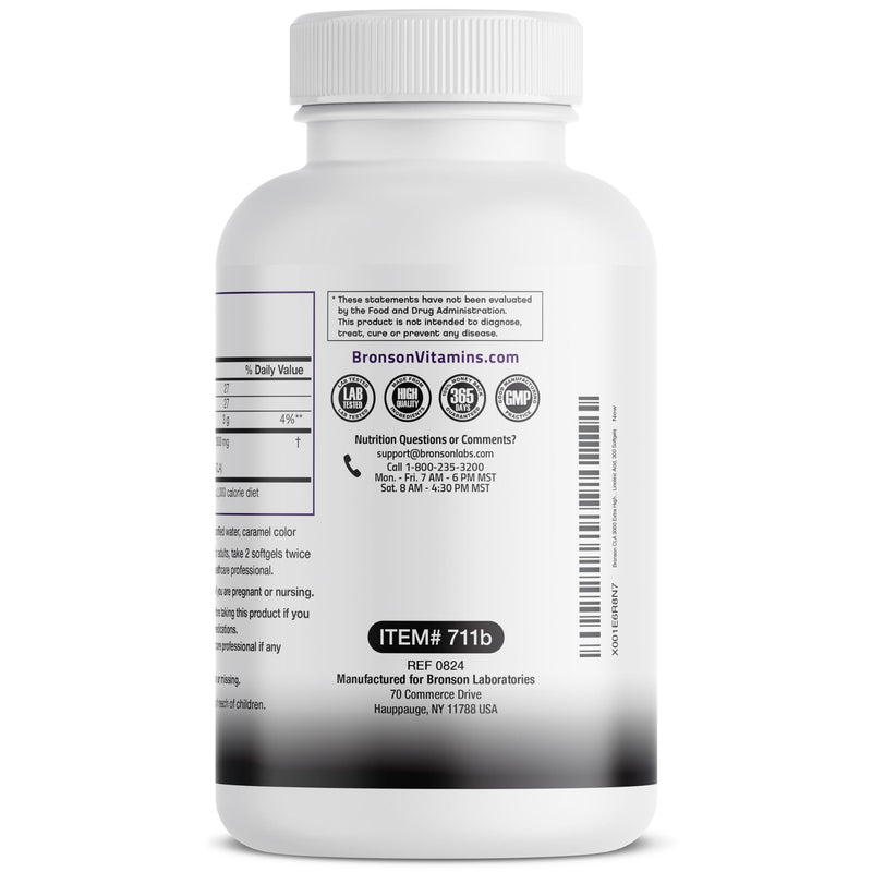 [Australia - AusPower] - Bronson CLA 3000 Extra High Potency Supports Healthy Weight Management Lean Muscle Mass Non-Stimulating Conjugated Linoleic Acid 300 Softgels 300 Count (Pack of 1) 