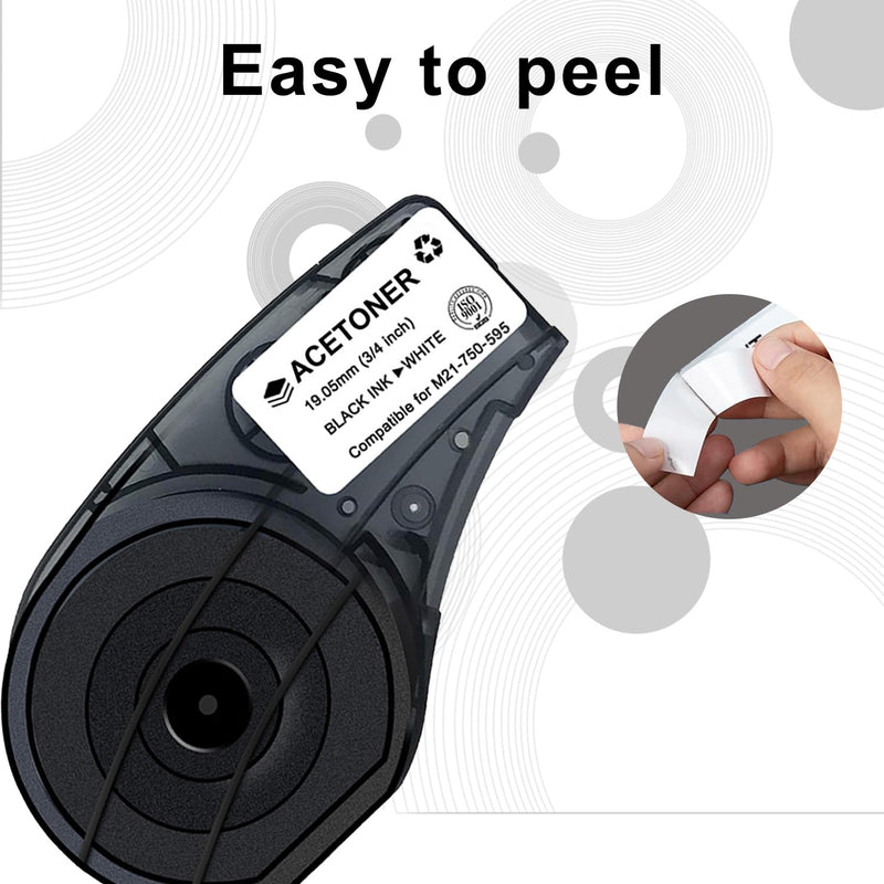 M21-750-595 2 Pack Compatible for (M21-750-595-WT) All-Weather Vinyl Label for Indoor/Outdoor ID, Black on White- for M210, M210-LAB, M211, BMP21-PLUS and BMP21-LAB Printerss, 0.75" W 21" L