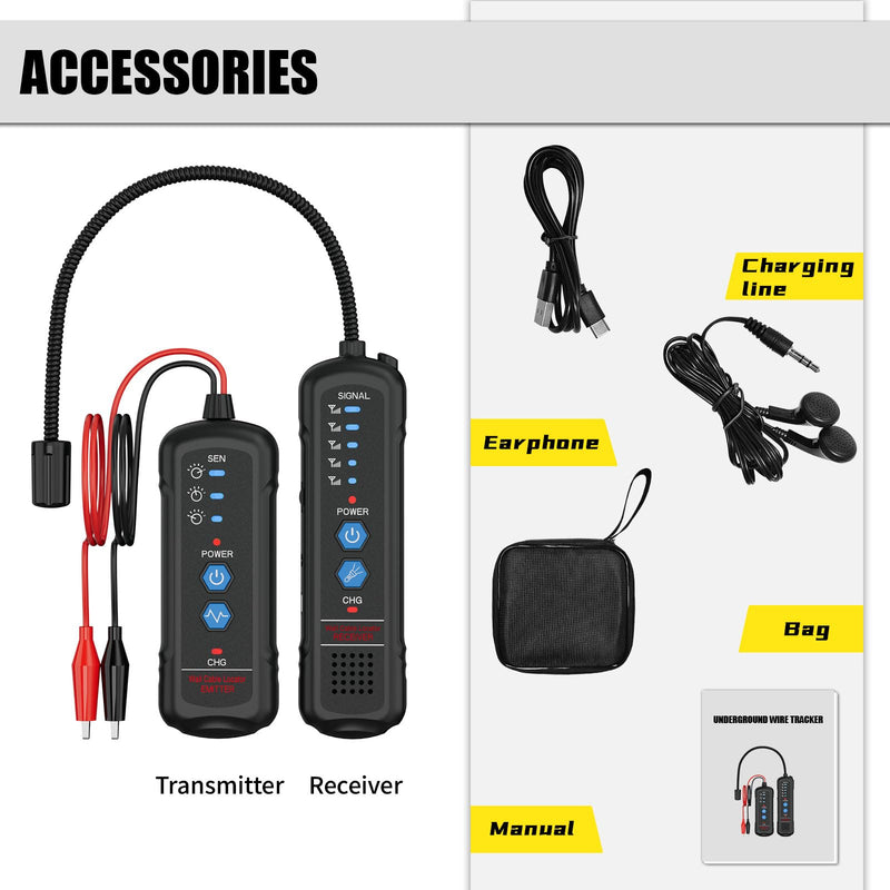 [Australia - AusPower] - U650 Underground Wire Tracer, Rechargeable Underground Cable Locator for Locating Breakage Cables and Pet Fence Wires Tracer with Earphone U650 