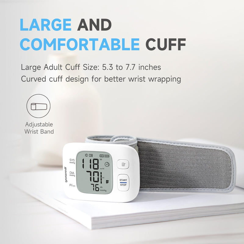 [Australia - AusPower] - yuwell Rechargeable Wrist Blood Pressure Monitors for Home Use, Large Blood Pressure Cuff Wrist with Voice Broadcast, Blood Pressure Machine with Irregular Heartbeat, Including Travel Case & USB Cable 