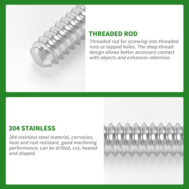 TAISHER 2PCS 304 Stainless Steel Fully Threaded Rod，1/2"-13 Long Threaded Screw 12" Length Right Hand Threads 1/2"-13