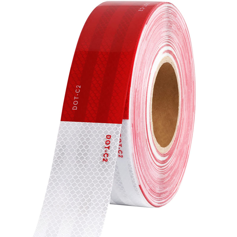 WAENLIR 2 inch x 160Feet Dot Reflective Tape Outdoor Waterproof High Visibility Safety Tape, Red and White Adhesive Conspicuity Tape for Trailer, Cars, Trucks, Cinta reflectiva para camiones 2 inch X 160FT