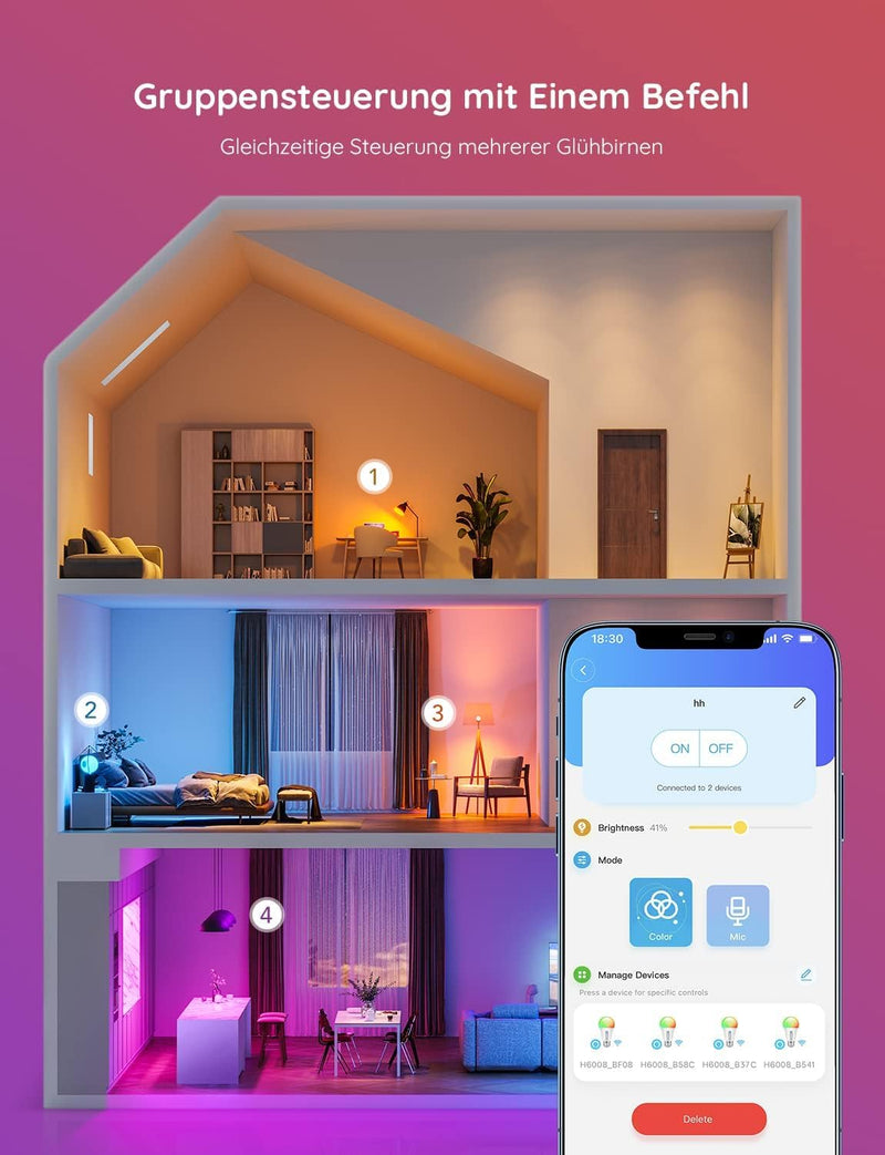 Govee Smart Bulb E27, WiFi LED Lamp RGBWW Compatible with Matter, Alexa and Google Assistant, dimmable with 16 million DIY Colors, 800LM, 54 Scenes, Smart Home Alexa Accessories, 2 pack | Smart bulb compatible with Matter, Alexa and Google Assistant, 1...
