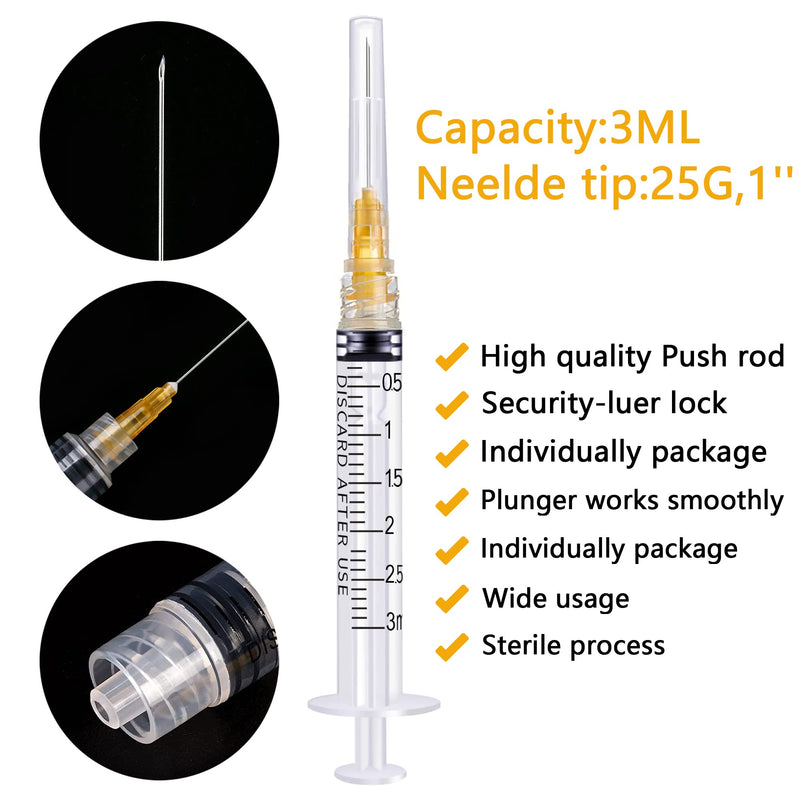 [Australia - AusPower] - 3ml/cc Luer Lock with 25Ga 1inch Individual Wrapped Pack of 50 