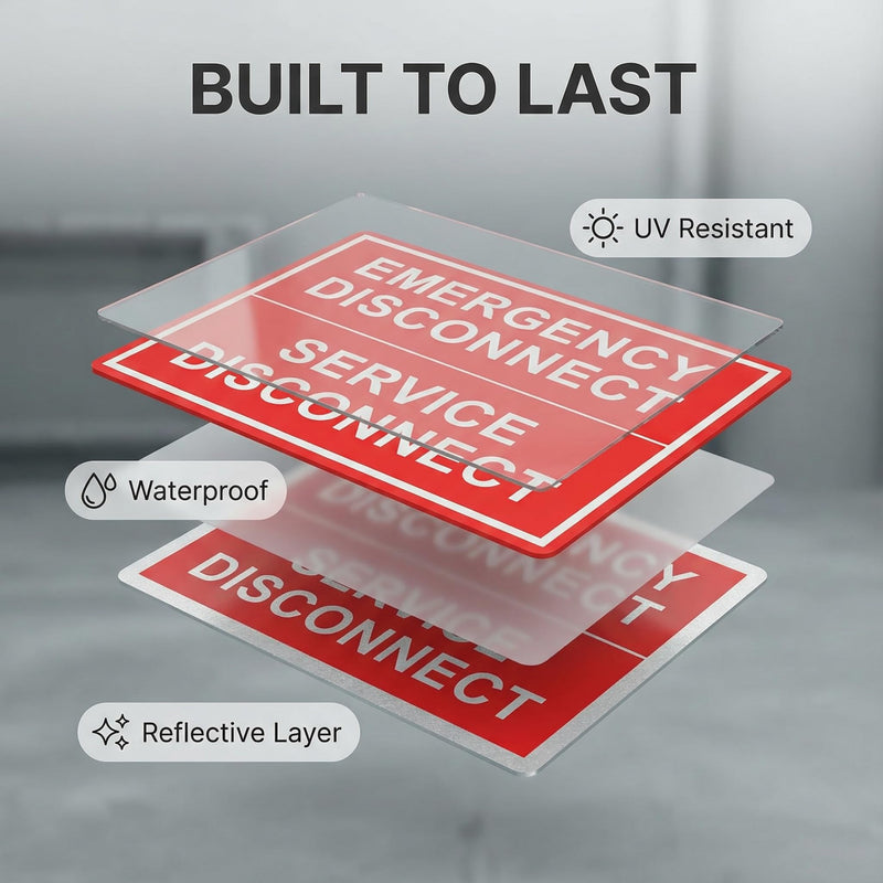 12 Pack Reflective Emergency Disconnect Stickers, Night-Visible Solar Warning Labels NEC Compliant, 5"x 3.5" Waterproof Vinyl Decals for Electrical Panels, Breaker Boxes & PV Rapid Shutdown 12 Pack (Reflective)
