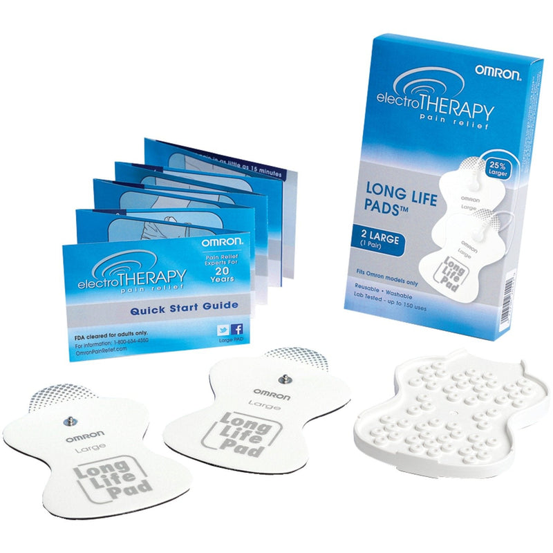 OMRON Long Life Pads for TENS Unit Muscle Stimulator - Large - Drug-Free Pain Relief - Includes 2 Reusable TENS Unit Pads - Durable, Reusable & Washable Large Pads