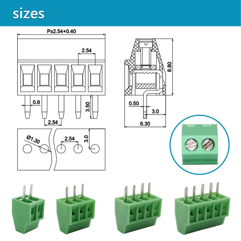 [Australia - AusPower] - 52PCS 2.54mm 0.1" Pitch PCB Mount Screw Terminal Block Connector, Minidodoca 2P 3P 4P 5P Terminals 150V 6A for 26-18AWG Cable?Equipped with Special Screwdriver 52pcs Terminal Block Connector 