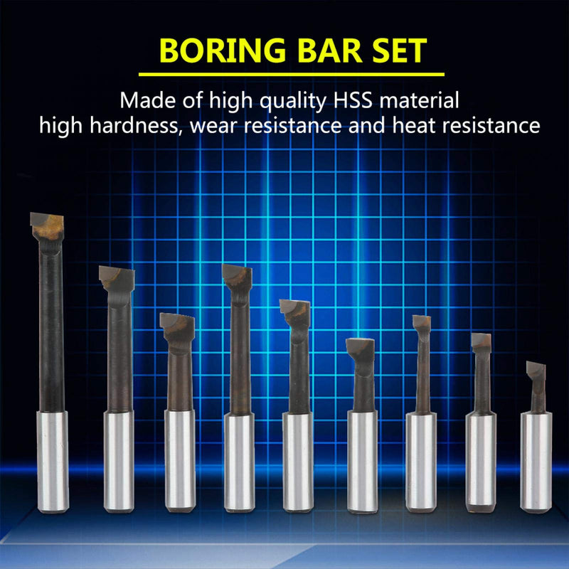 [Australia - AusPower] - Boring bar, 9 Pieces HSS Material 1/2 "Round Shank Boring bar Set Machine Tool Accessories 