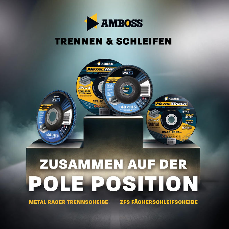 [Australia - AusPower] - Amboss Werkzeuge ZFS Serrated Disc Set Diameter 125 mm K41-120 (2 Pieces) for Steel/Stainless Steel Polishing Deruster, Fillet Seam Grinding, Blue Angle Grinder, Professional Zircon Grinding Mop Diameter: 125 mm ZFS sanding discs set of 8. 