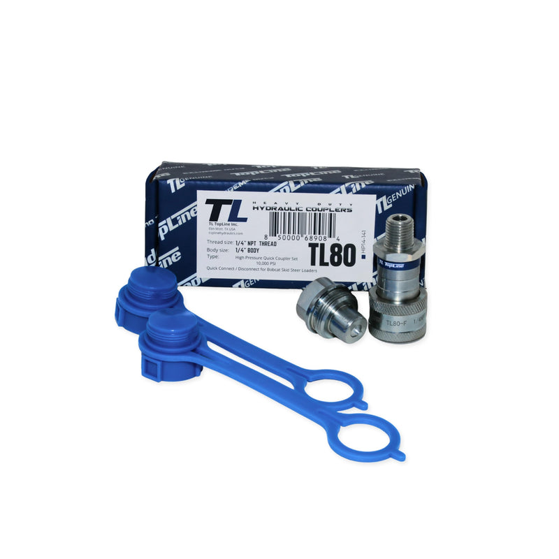 [Australia - AusPower] - 1/4" Body Hydraulic Quick Connect Coupler Set | 1/4" NPT Thread | 10,000 PSI High Pressure | Heavy-Duty Industrial | Dust Caps Included | Compatible with C-604 Style Fittings | Model TL80 