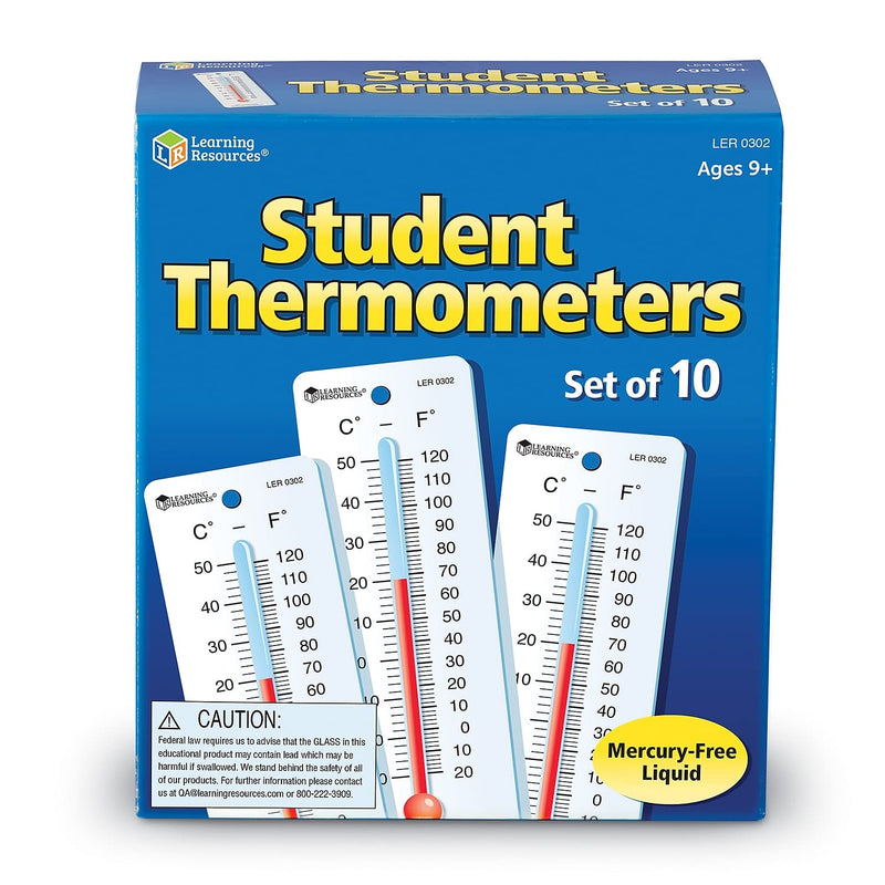 [Australia - AusPower] - Learning Resources Student Thermometers, Classroom Supplies, Homeschool, Set of 10, Ages 8+ 