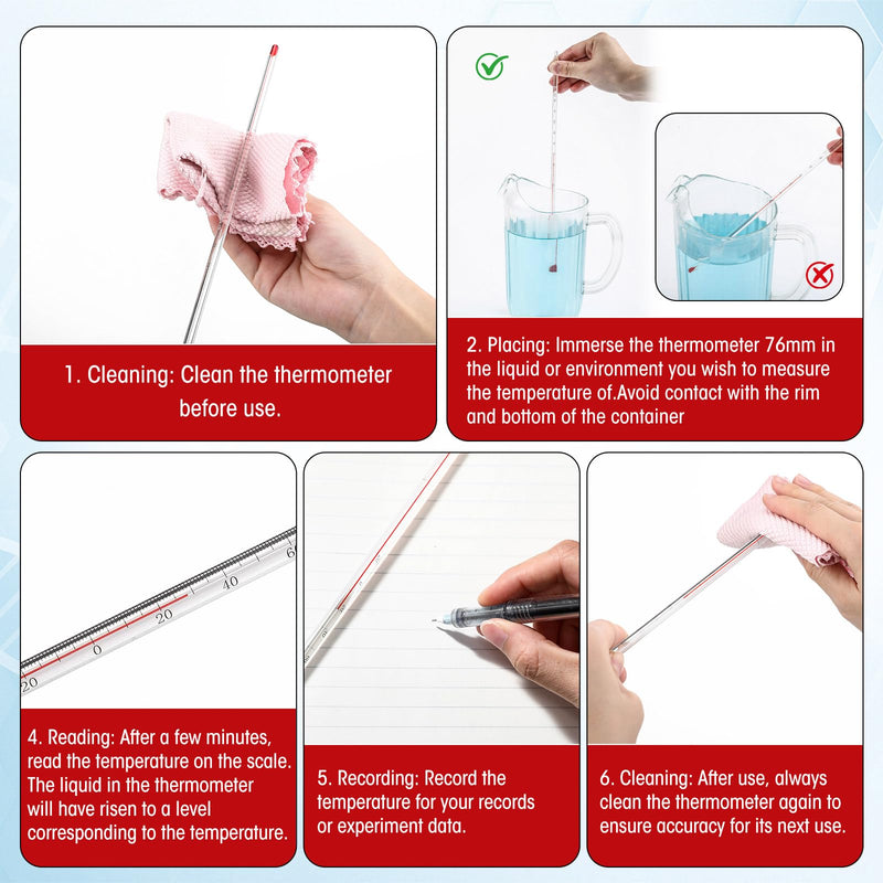 [Australia - AusPower] - 10 Pcs General Purpose Lab Thermometer 12 Inch 76mm Immersion Glass Liquid Cooking Laboratory Thermometer -20 to 150 Degrees Celsius for Hot Liquid Candle Food Beverage Precise Measurements 