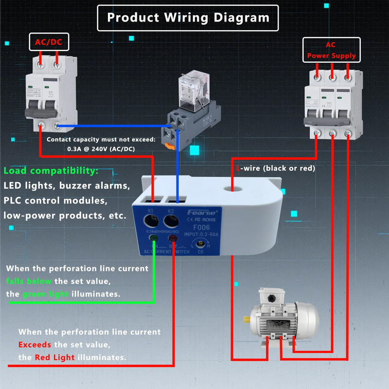 [Australia - AusPower] - Current Sensing Switch, Normally Open AC Sensor 0.2-50A Detectable, High Precision Monitoring Relay（F006） F006 