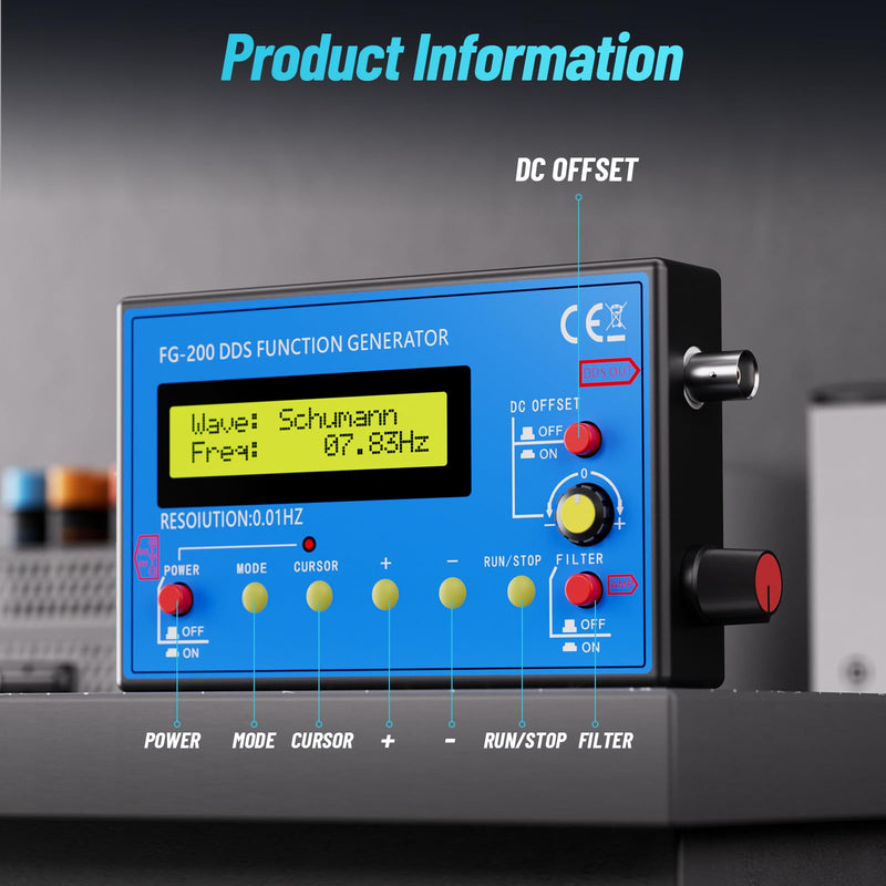 1Hz-500kHz DDS Signal Generator with Schumann Resonator, Portable Multifunction Waveform Generator with AC/DC Power, Ideal for Oscilloscope Calibration, Audio Testing, and Stress Relief