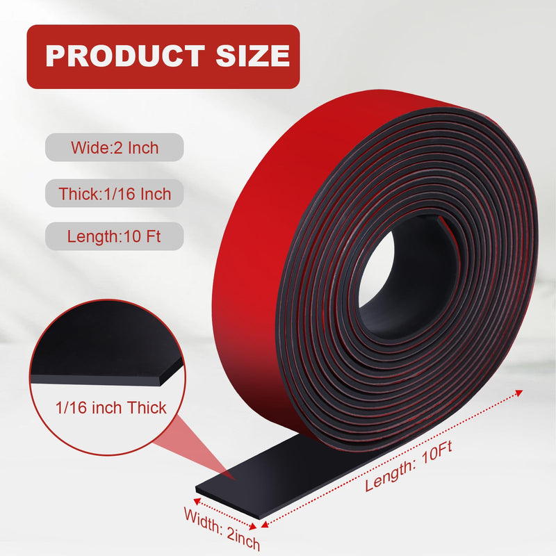 Rubber Strips with Adhesive Backing, 2" W x 1/16" T x 10' L Solid Neoprene Rubber Sheets, Rolls & Strips for DIY Warehouse Flooring, Gasket, Pads, Padding, Matting, Crafts Protection 2" Wide x 1/16" Thick x 10' Long