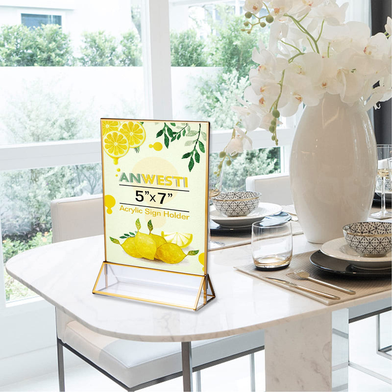 Gold Frames Acrylic Sign Holder 5×7in, Menu Holder Acrylic Table Numbers for Wedding Reception, Gold Picture Frame 5x7-3 Pack