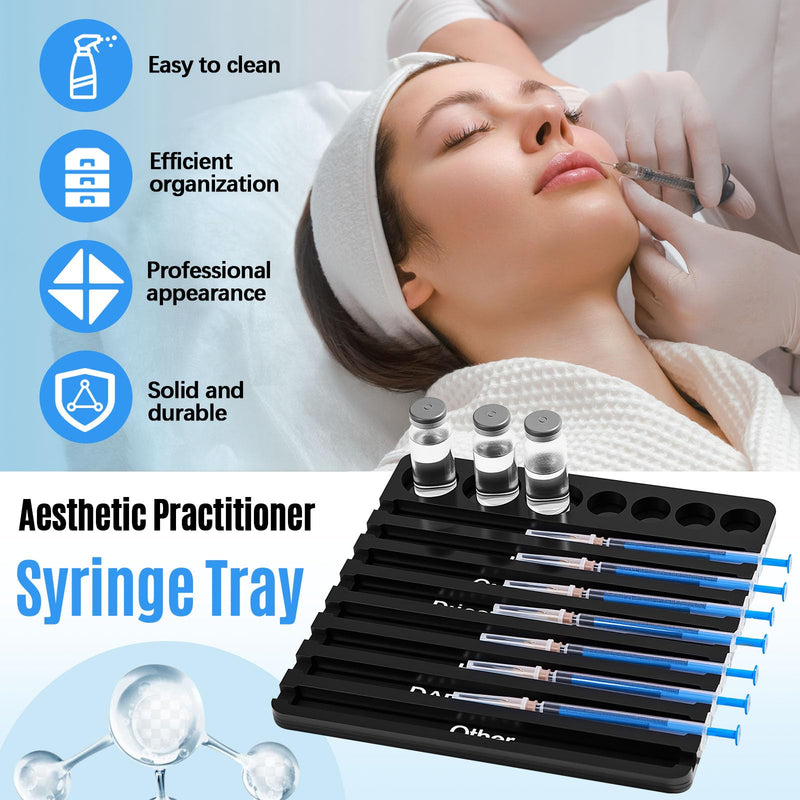 [Australia - AusPower] - Chunful 2 Pcs Aesthetic Practitioner Syringe Tray with 8 Slots Label Vial Holder Tray Combination for Aestheticians and Nurses Syringe Storage Organizer Black 