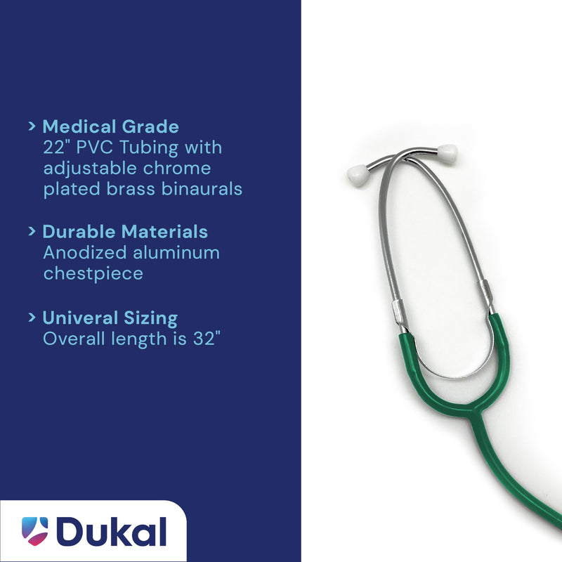 DUKAL Tech-Med Dual Head Stethoscope, 22" Tubing (Green), Lightweight Dual Head Stethoscope for Nurses, Doctors, Paramedics, and Students Green