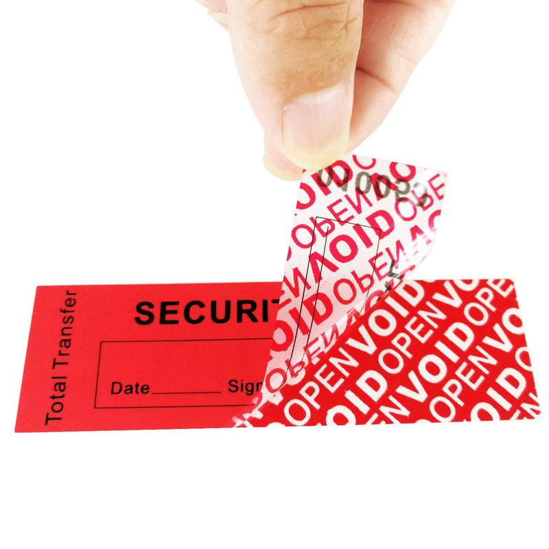 Bundled for 100pcs x 1" x 3.35" Red Security Void Labels & 100pcs x 25mm x 60mm Red Total Transfer Tamper Evident Labels