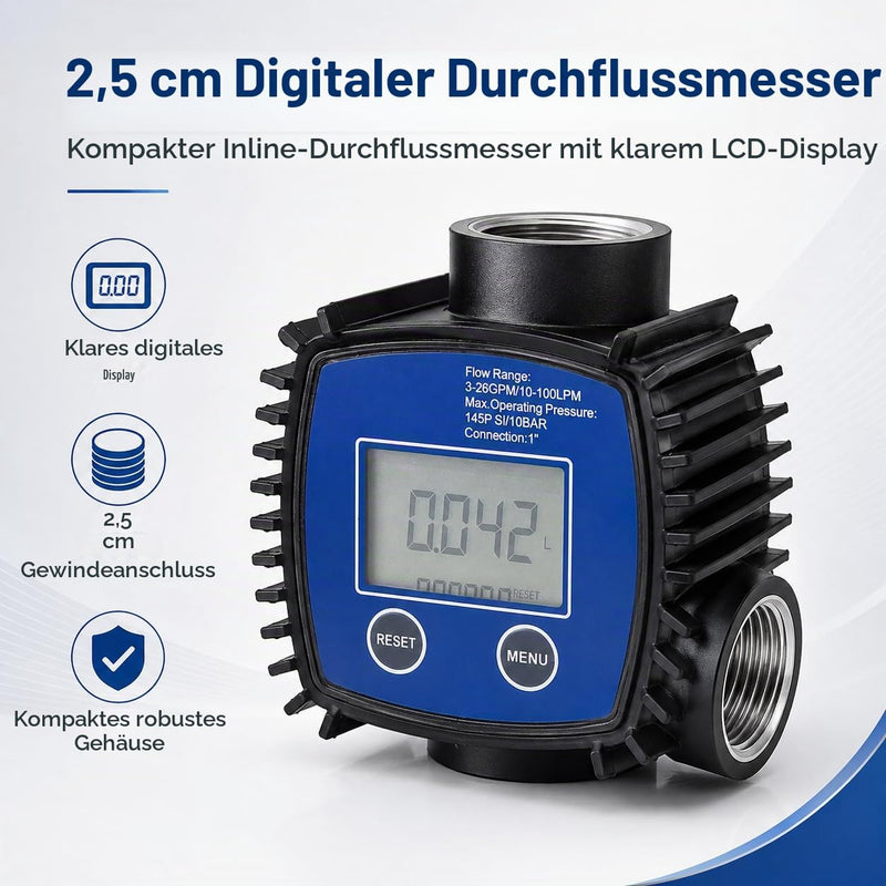 Digital Flow Meter, Turbine Flow Meter, Digital Display, High Precision Water, Diesel Flow Meter, 1 Inch Internal Thread, Digital Display Meter, 5-120 Litres/Minute