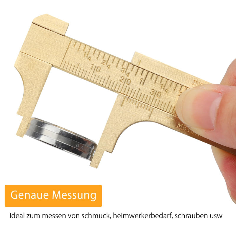 [Australia - AusPower] - UOCAI Pack of 2 Small Callipers, Analogue, Handy Push Gauge, Mini Brass Sliding Gauge, Double Scale, Pocket Ruler, for Jewellery, Woodworking, Inch Measuring Tool Ruler, 100 mm 