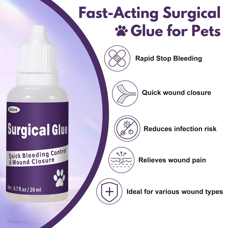 [Australia - AusPower] - Quick-Setting Animal Surgical Glue 20ml – Fast Bleeding Control & Wound Closure for Pets | Strong & Flexible Veterinary Adhesive – Relieves Pain from Cuts, Scrapes & Lacerations 