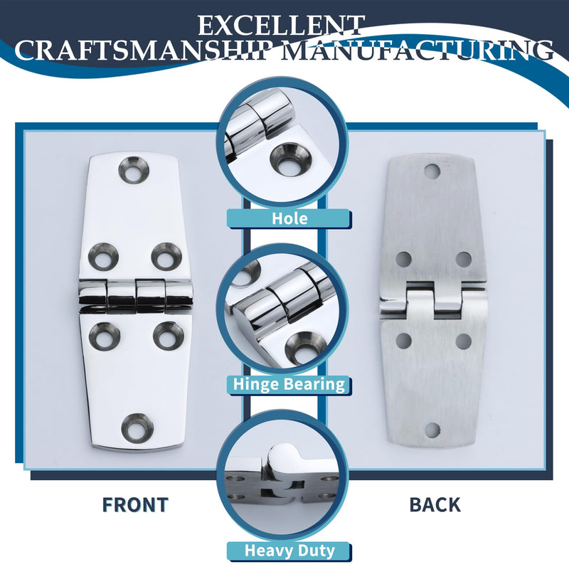 SHENGHUISS Boat Hinge 316 Stainless Steel Hinges, Marine Grade Boat Hatch Hinge Heavy Dudy Boat Door Hinges 4 Inch 2 Pack with Screws for Boats/Doors/Windows/RVs etc 4 inch x 1.5 inch 2 Pack