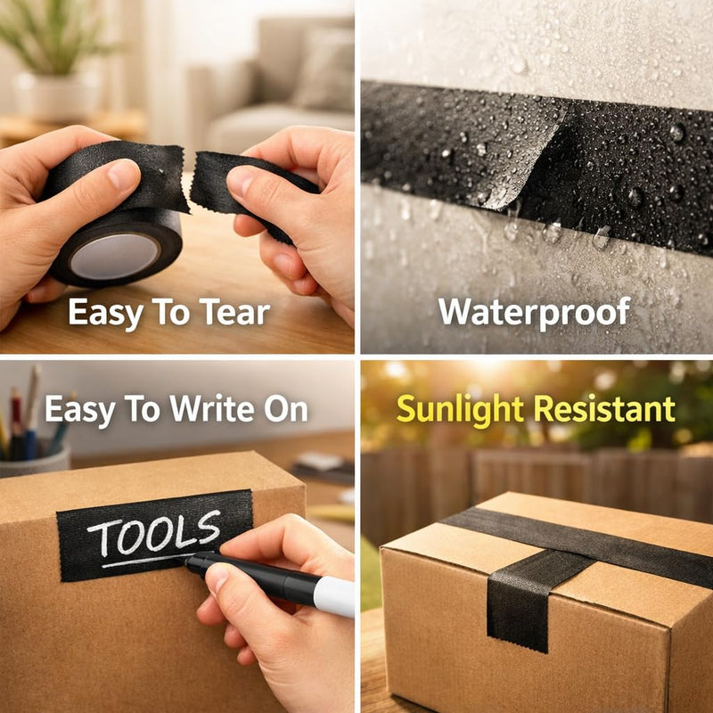 Black Painters Tape – 2 Inch x 60 Yard Matte Finish | Strong Adhesive, Easy Tear, Residue‑Free Masking Tape for Crafts, Labeling & Color Coding Black 1